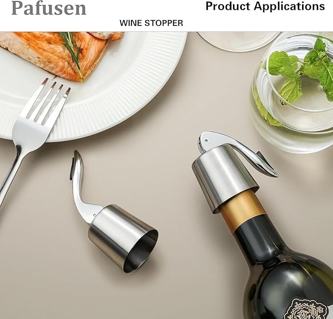 Pafusen Wine Stoppers Set of 4, Stainless Steel Wine Bottle Stopper with Silicone Seal, Reusable Wine Freshness Keep, Wine Saver Wine Bottle Sealer Stopper, Wine Accessories Gift (4 Pack, Silver)