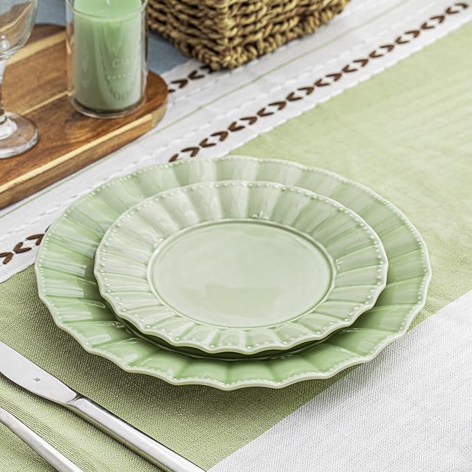 HOMBENE Dinnerware set, 16 Piece plates and bowls sets for 4, Ceramic Mordern dish set for party, Porcelain dish set, House gift, Microwavable safe, Mint Glow Green