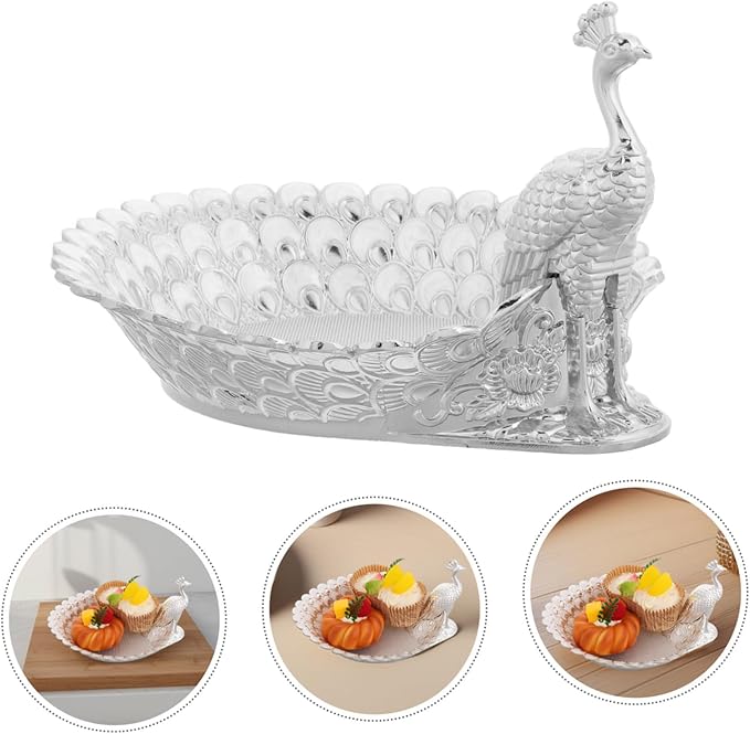 Mobestech Elegant Peacock-Themed Serving Tray Luxurious Metal Fruit Platter for Parties Decorative Storage Holder for Snacks and Desserts for Dining and Living Room Decor