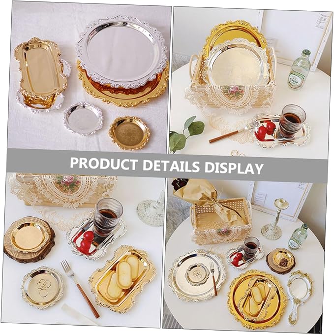 2 Pcs Stainless Steel Serving Trays Silver and Gold Storage Plates for Fruit Dessert Cake Pastry Platters Multipurpose Food Display for Kitchen Party