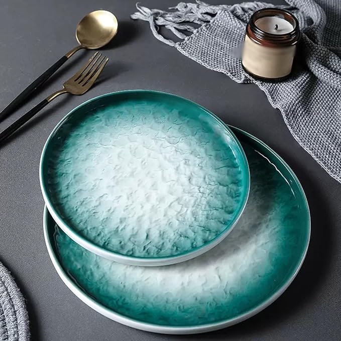 Kitchen Plates Round Fruit Tray Home Gradient Color Steak Plate Spaghetti Plate Flat Plate Multi-purpose Western Dinner Plate Ceramic Tableware 8/10 Inch Restaurant Plates(B,8 inch)