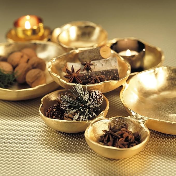 Zodax Cluster of Round Serving Bowls | Cast Aluminum Base | 9 Bowls | 19" x 12" x 2.5" | Gold Finish