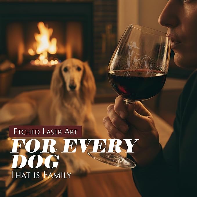 Etched Laser Art Personalized Dog Themed Etched Wine Glass - Custom Dog Breed Wine Glasses, Ideal for Pet Lovers, Unique Birthday Gift for Men & Women, Personalized Gift - Saluki, 12.75 oz
