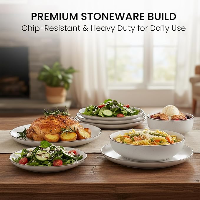 Dinner Set 16 PCS β Premium Ceramic Tableware in White β Includes 4 Dinner Plates, 4 Side Plates, 4 Rice Bowls & 4 Soup Bowls β Durable, Stylish & Microwave Safe