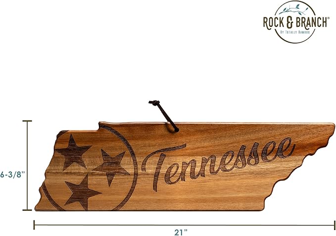 Totally Bamboo Rock & Branch Origins Series Tennessee State Shaped Cutting Board and Charcuterie Serving Tray, Includes Hang Tie for Wall Display