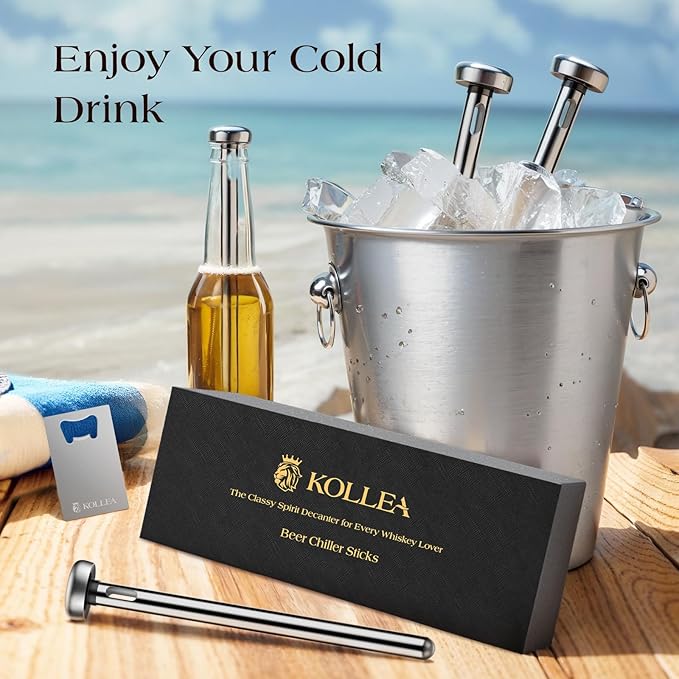 Kollea 4-Pack Beer Chiller Stick for Bottles, Wine Chiller, 3-in-1 Stainless Steel Wine Bottle Cooler Stick, Unique Father’s Day Beer Gifts for Men, Birthday, Melts Slowly to Retain Drinks Full Flavor