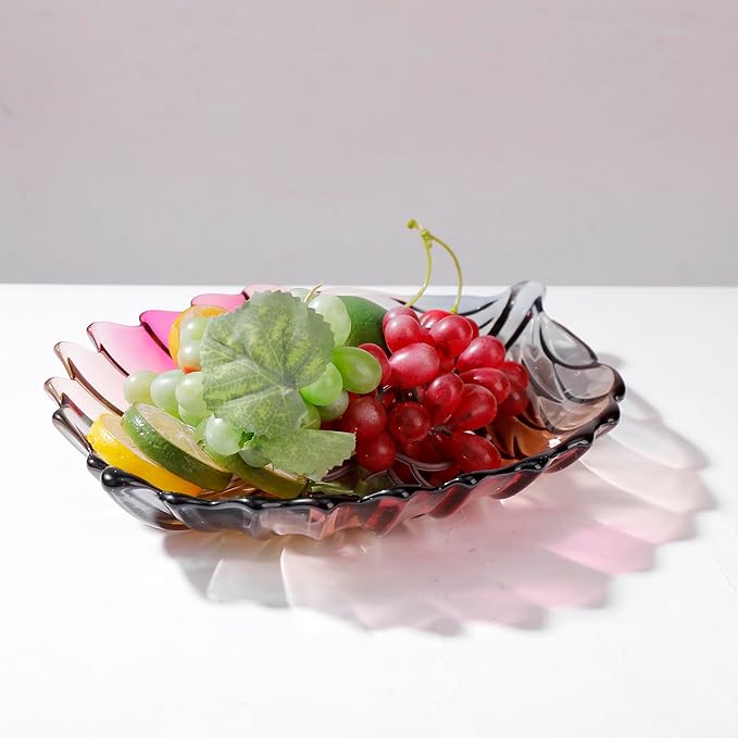 MAGCOLOR Creative Colorful Hand painted Crystal Glass Leaf-shaped Decorative Bowl -12.2 inch Diameter Fruit Display & Kitchen Table Centerpiece.