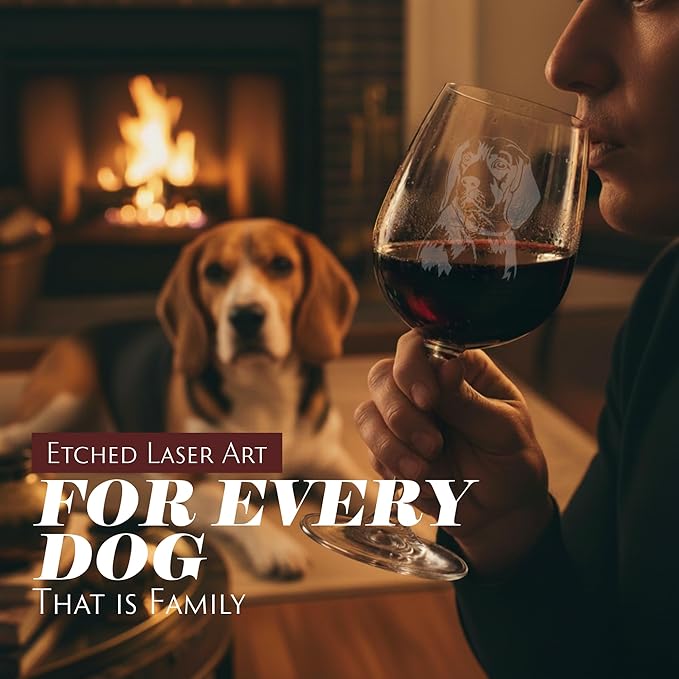 Etched Laser Art Beagle Personalized Dog Themed Etched 12.75oz Wine Glass Custom Dog Breed Wine Glasses, Ideal for Pet Lovers, Unique Birthday Gift for Men & Women, Personalized Gift