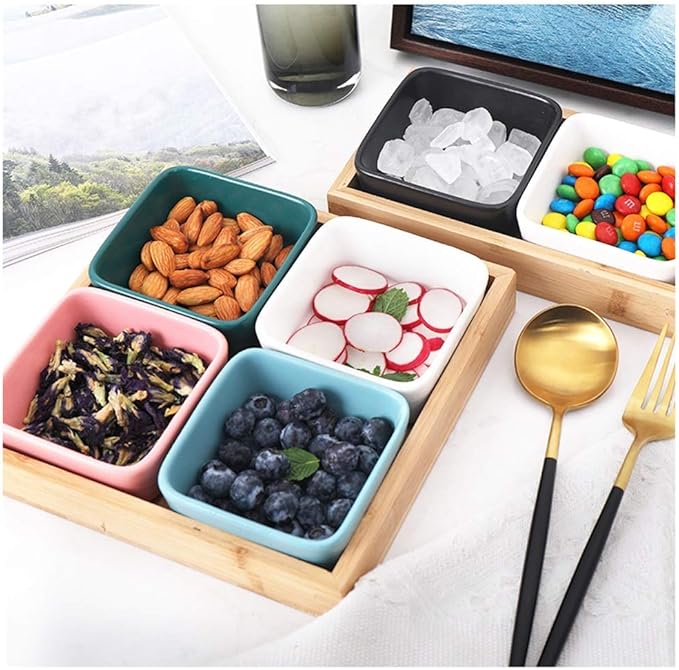 Dinner Plates/Appetizer Plates Ceramic Fruit Tray Separated Dry Fruit Tray Living Room Snack Tray with Tray Snack Snacks Refreshment Tray Bowl Sets,C