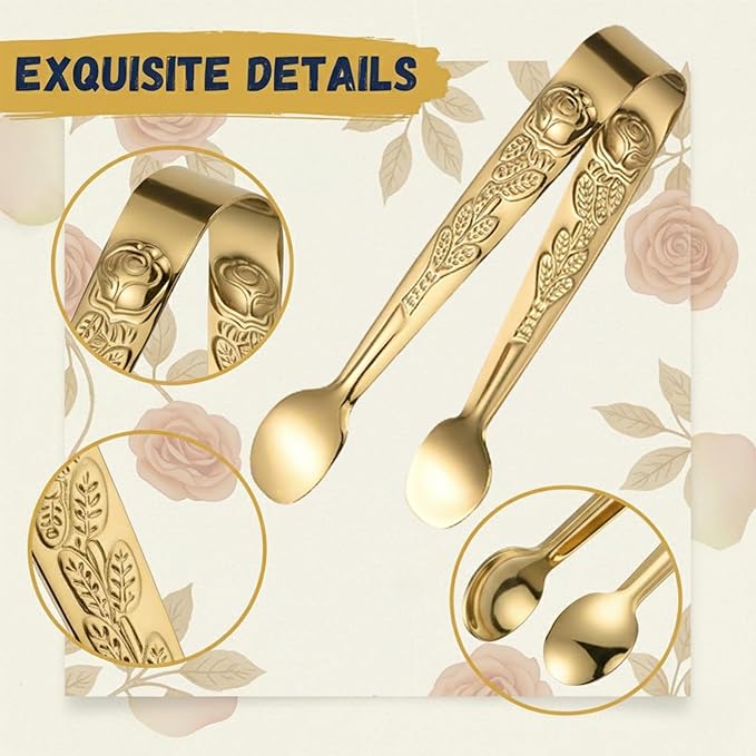 10PCS Mini Serving Tongs, 4.5Inch Small Serving Tongs, Stainless Steel Sugar Cube Tongs, Tiny Metal Tong for Tea Party, Coffee Bar, Appetizers, Desserts and Charcuterie Board (Gold)