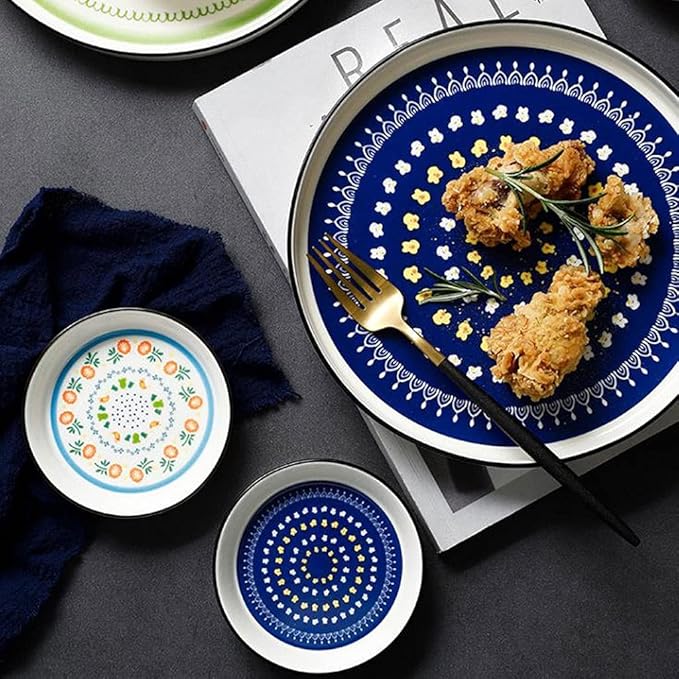 Appetizer Bowls Set of 4 Ceramic Sauce Dish Soy Sauce Dipping Plates Snack Sushi Fruit Appetizer Plates Side Dishes 4.33inches Salad Bowls (Color : Blue3)