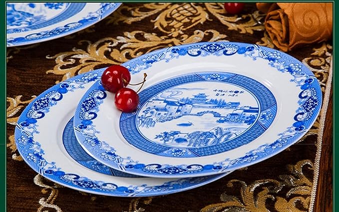 Party Dinnerware Plates Bowl 56- Piece Bone China Dinnerware Sets, Premium Porcelain Tableware Set, Blue and White Porcelain Cereal Bowls,