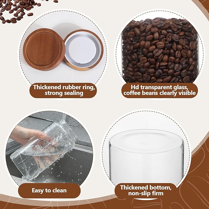 Suclain 3 Pcs Glass Coffee Bean Container 44 oz Airtight Coffee Canister with Shelf and Measuring Spoon Kitchen Food Canister Jar for Sugar Candy (Vintage Style)