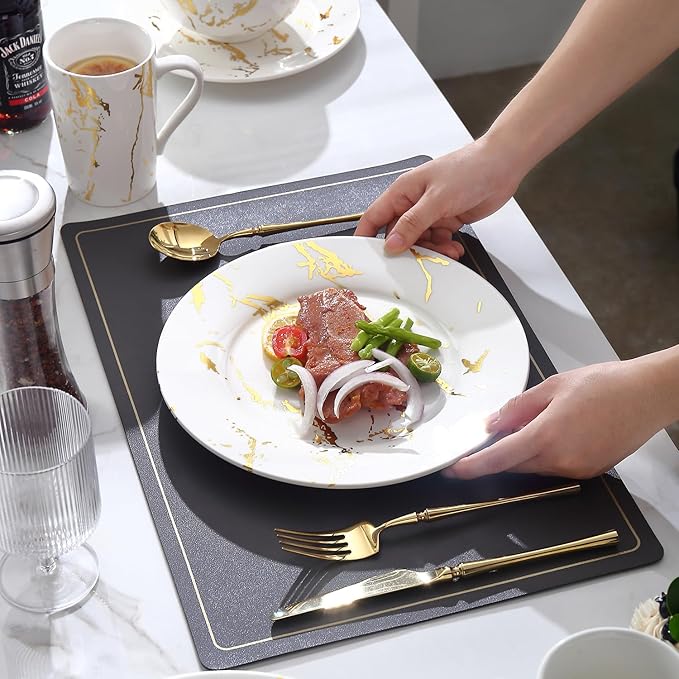 Modern Porcelain 16 Piece White Dinnerware Set,Plates and Bowls Sets,Gold Dish Set for 4,White Dinnerware Set,Dinner Sets with Dinner Plates.