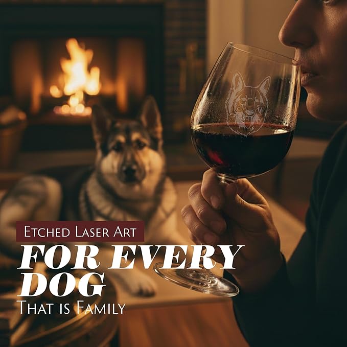 Etched Laser Art Personalized Dog Themed Etched Wine Glass - Custom Dog Breed Wine Glasses, Ideal for Pet Lovers, Unique Birthday Gift for Men & Women, Personalized Gift - Shiloh Shepherd, 12.75 oz
