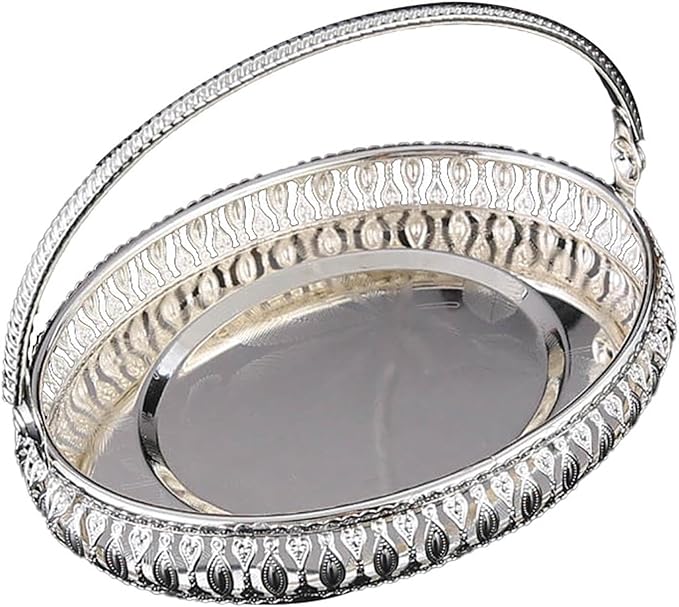 Retro Oval Fruit Tray with Handle, Candy Serving Plate, Dry Nut Dish, Snack Dessert Storage Plate, Decorative Fruit Bowl for Parties, Family Gatherings, Bars and Cafes
