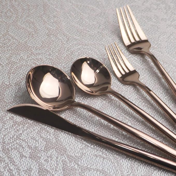 Portable Silverware Set - 20-Piece Flatware Cutlery Set - 18/10 Stainless Steel - Mirror Polishing Rose Gold - Travel Elegant Modern Utensils - Service for 4 Include Steak Knife Dinner Fork Spoon