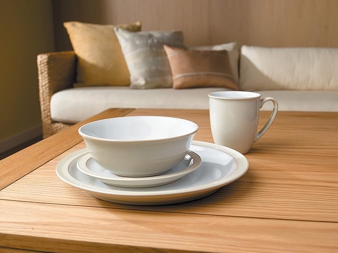 Denby - Linen Cream Coffee Mugs - Set of 2-330ml Stoneware Tea Mug Set - Dishwasher Safe, Microwave Safe