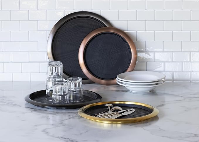 Service Ideas TR1614RIVG Tray with Removable Insert, 14" Round, Stainless Steel, Vintage Gold
