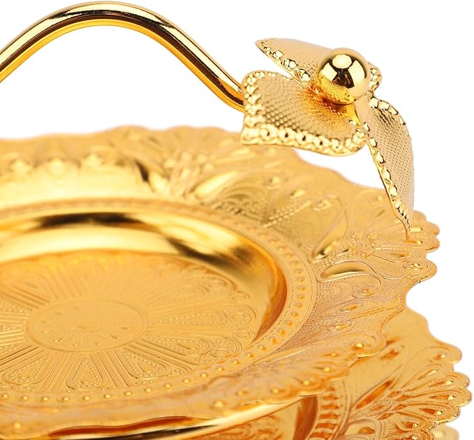 Keenso European Style Metal Plate Set, Zinc Alloy Elegant Cake Serving Tray with Spoon for Fruits Pasta Snacks Parties (Gold)