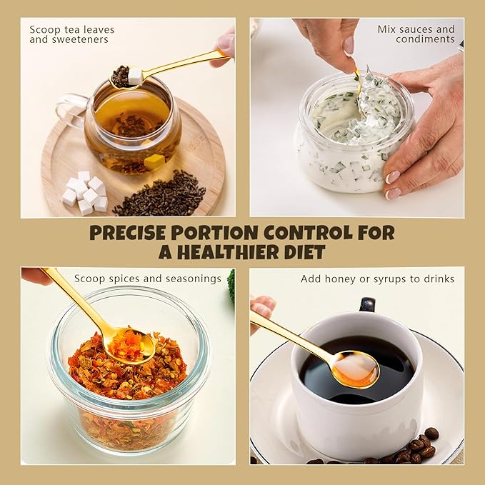 Small Spoons for Spice Jars 6 Pcs Mini Spoons Set, 2.9 Inch SUS 304 Stainless Steel Tiny Spoon for Spices, Salt, Pepper, Condiment, Sugar, Honey, Coffee (Gold)