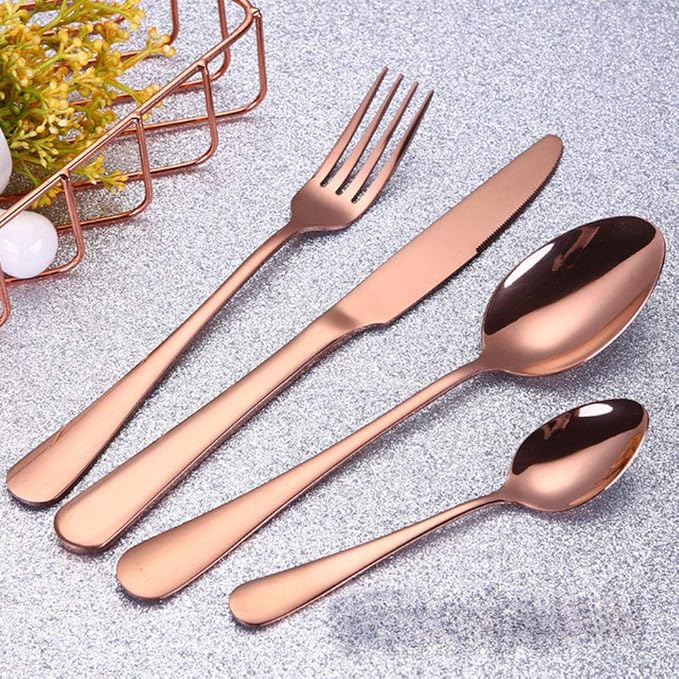 4pcs Set Cutlery Dinnerware 304 Stainless Steel Flatware Set Tableware Dinner Spoon Fork Knife Flatware Serving Sets (Purple)