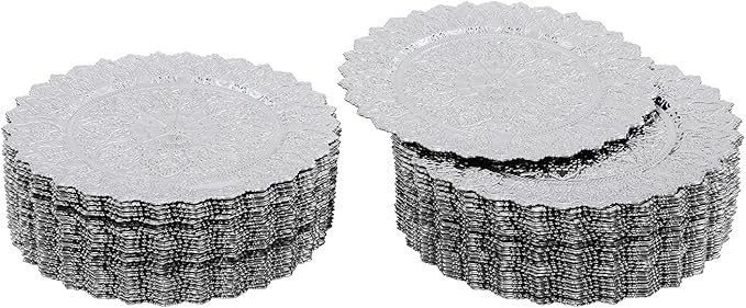50 Pcs Antique Charger Plates Bulk 13 Inch Embossed Rim Plastic Party Dinner Plate Chargers Round Decorative Server Plate for Wedding Party Event Tableware (50PCS-Silver3)