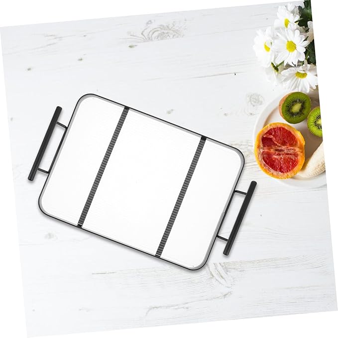 Cabilock Rectangular Serving Tray Acrylic Tea Drink Plate Handles Kitchen Table Decor Elegant Stripe Pattern Home Restaurant Use