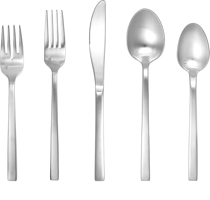 Fortessa Arezzo 18/10 Stainless Steel Flatware, Serving Spoon, 9.3", Brushed Stainless Steel
