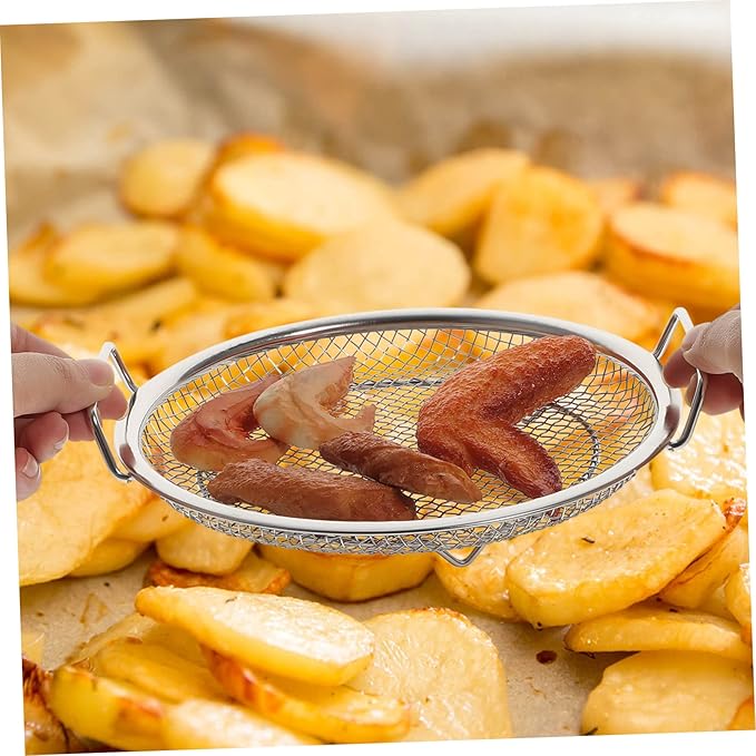 Stainless Steel Frying Oil Draining Tray with Mesh Net for Fried Food Serving and Cooling 8.26X7.87 Inch Snack Plate for Kitchen Use