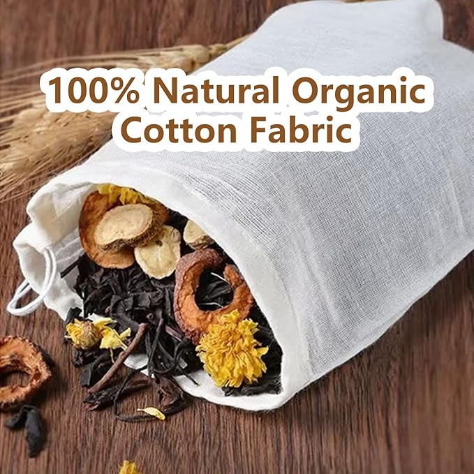 30 Pcs Natural Cotton Spice Bags for Cooking:4x6,6x8Reusable Tea Filters with Drawstring, Ideal for Straining Soups, Herb Sachets & Cold Brew (Food-Grade Cotton). (4x6"15pcs,6x8"15pcs)