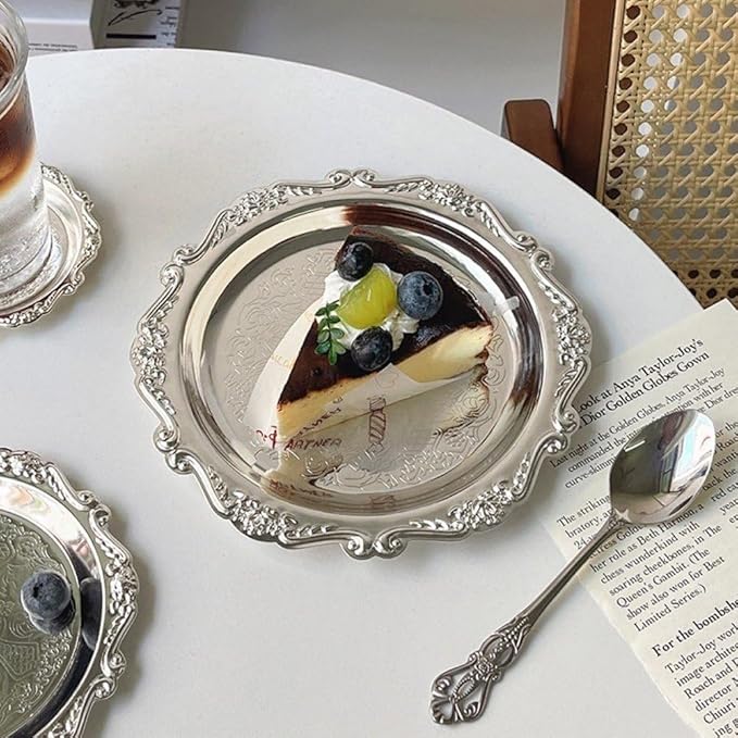 Metal Food Serving Trays Small Instrument Jewelry Tray Silver Fruit and Dessert Plates for Wedding, Hotel, Christmas Candy Display