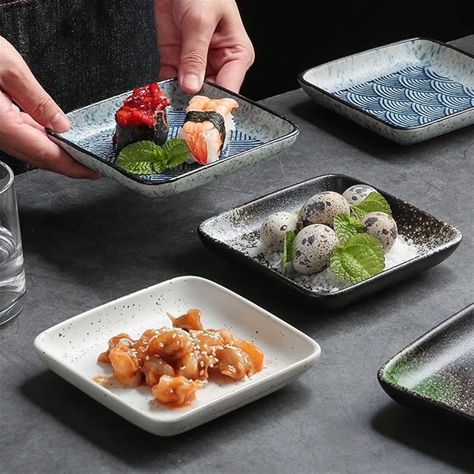 Sauce Dish Ceramic Square Plate Commercial Cuisine Grilled Meat Small Dishes Snack Plate Restaurant Tableware Household Ceramic Plate Snack Plate(G)