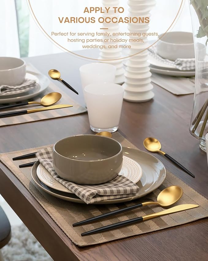 Black and Gold Silverware Set,Ollex 40 Pieces Matte Flatware Set,Colorful Handle Modern Cutlery Set with Dinner Knives Forks Spoons stainless steel Utensil set,Satin Finish&Dishwasher Safe