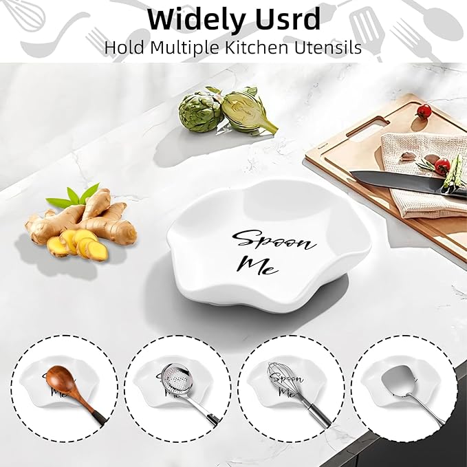 Funny Ceramic Spoon Rest for Kitchen Counter Stove Top, 5.8 Inch Heat-Resistant Utensil Holder for Cooking, Spoons, Ladles, Tongs, Cute Kitchen Decor, Housewarming Gift for Women Men (White)