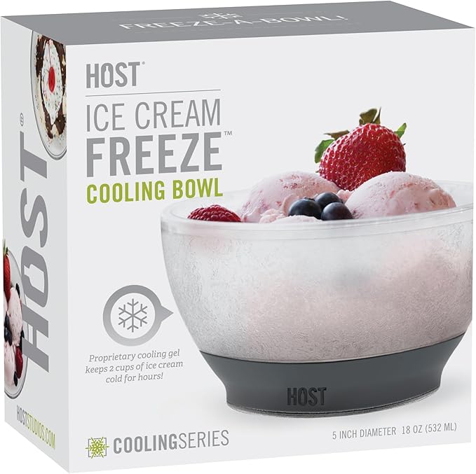 Host Ice Cream Freeze Bowl, Double Walled Insulated Freezer Gel Chiller Kitchen Accessory for Dessert, Dip, Cereal, with Comfort Silicone Grip, Plastic, Grey, 0.47 liters