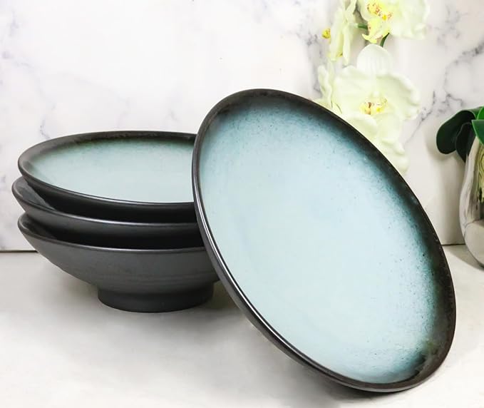 Ebros Gift Blue Sky Stars Artistic Seikai Porcelain Collection Dinnerware Serveware Kitchenware Set Asian Japanese Dining Restaurant Supply (Pack Of 4 Large Ramen Soup Dinner Bowl 36oz)