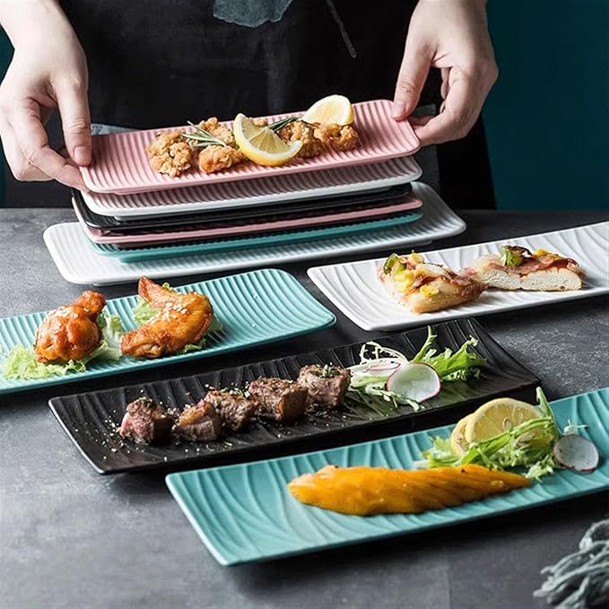 Sauce Dish 9.4inch Ceramic Plate Tree Pattern Rectangular Plate Ceramic Tray for Sushi Appetizer Snack Fruit Cake Server Tray Display Serving Dishes. Snack Bowls(Color:D,Size:29.2cm)