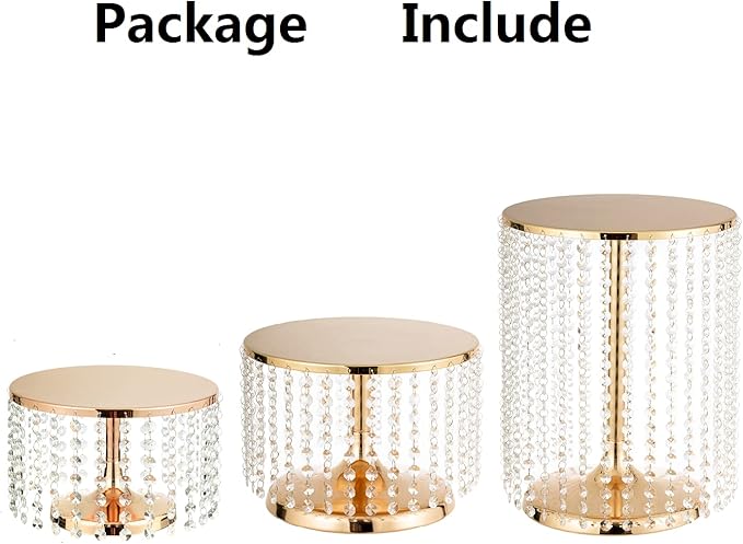 LANLONG Gold Metal Cake Stand for Set of 3, 12in Round Wedding Cupcake Holder for Table, Dessert Cupcake Pedestal Display Plate for Party Wedding Anniversary Baby Shower