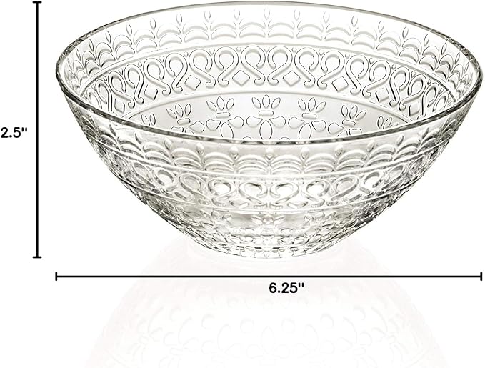 Barski Glass Bowl - For Dessert - Salad - Pasta - Fruit - Nuts - Chocolate - Set of 4 Bowls - Designed - 6.25" Diameter - Made in Europe