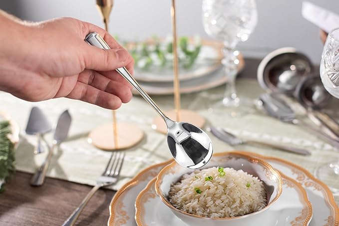 5 Piece Hostess Set - Serving Utensil Set - 18/10 Stainless Steel Silverware - Luxurious Handle with Gold Detailing - Elegant Silver and Gold Flatware Hostess Serveware (5, Verona)