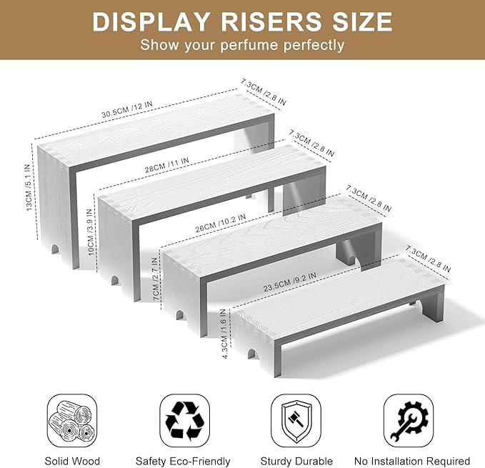 2 Set Large White Wooden Tiered Riser Display Stands for Vendor Events,Stackable Wooden Cupcake Stand,Farmhouse Decor Wood Dessert Table Display Set,Vendor Booth Display Items,Food Display Risers for Party(12-11.2-10.4-9.6IN)