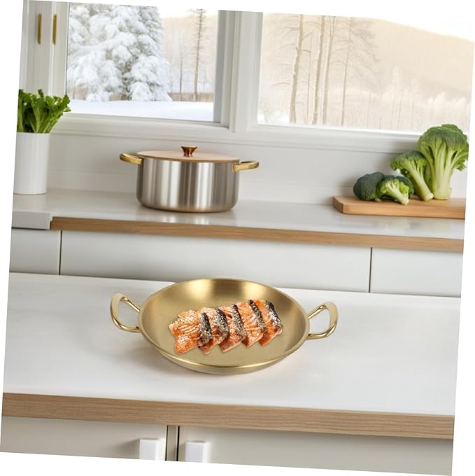 Double Ear Seafood Pot Snack Bowl Serving Tray Silver Platter Suitable for Family Gatherings Parties