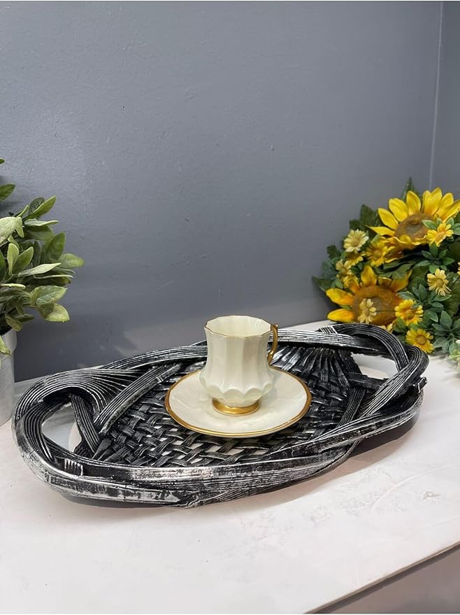 Tray Decorative Polyester Serving Tray Silver Black Antique Abstract Style for Home Decor, One Piece - Silver Black Antique, One Size