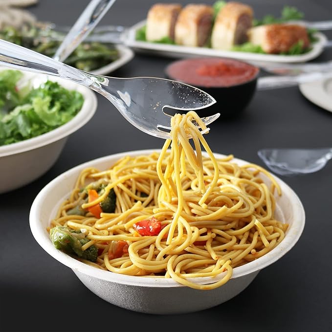 Heavy Duty Disposable Clear Plastic Serving Utensils, Spoons, Forks & Tongs for Weddings, Catering, Food Service, Parties and More! (4, Forks)