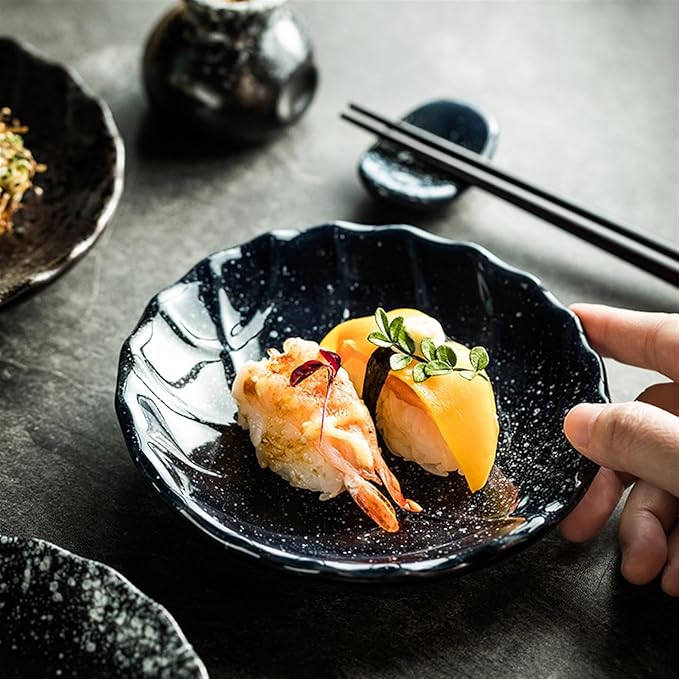 Sauce Dish 1 Piece Leaf Textured Round Plate Restaurant Ceramic Snack Dessert Plate Appetizer Plate Sauce Bowl Snack Plate(5)