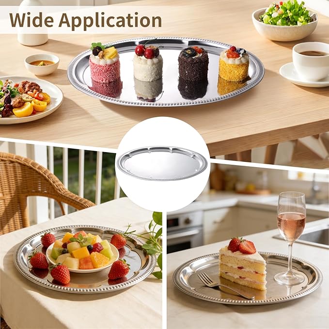 6 Pcs Large Silver Serving Trays, Stainless Steel Floral Engraved Trays for Parties, 15.7X11.8 in, Mirror-Polished, Food-Safe