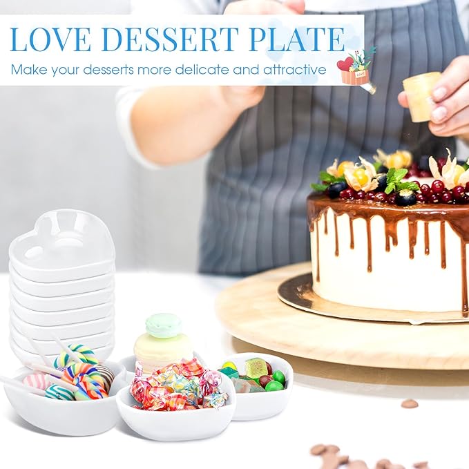 Zopeal 12 Pcs Heart Shaped Bowls Ceramic Dishes Heart Plates Multipurpose Salad Appetizer Plate Cooking Gift for Candy Sauce Sushi Dipping Serving Wedding Anniversary (White)