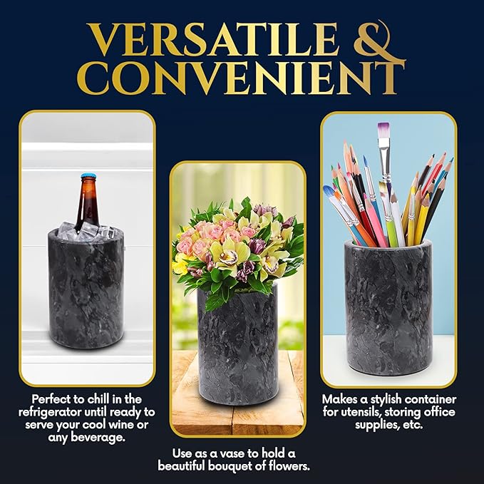 Homeries Marble Wine Chiller Bucket - Wine & Champagne Cooler for Parties, Dinner – Keep Wine & Beverages Cold, Wine Chillers for Bottles – Holds Any 750ml Bottle (Gray)