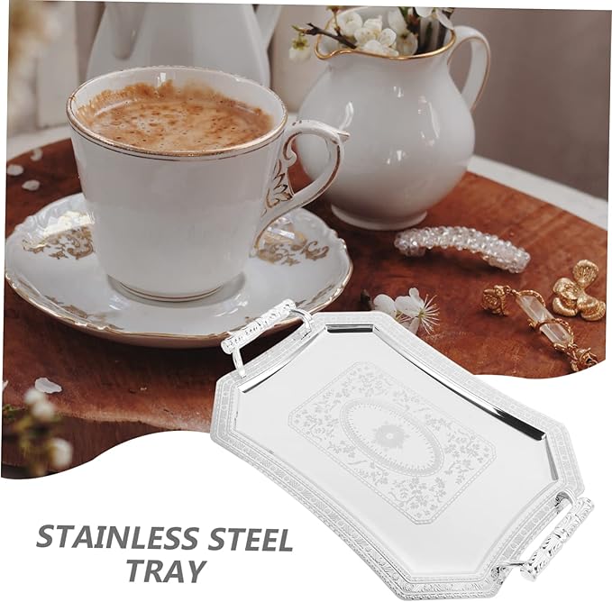 Vintage Silver Serving Tray with Handles Elegant Appetizer Serving Dish for Desserts Snacks and Jewelry Decorative Platter for Home and Parties